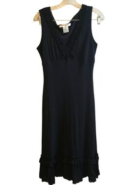 Evan Picone Black Sleeveless Midi Dress with Ruffle Trim